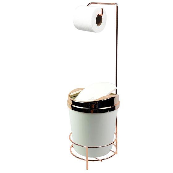 Imagem de Suporte Porta Papel Higiênico lixeira Branco 5 Litros Com Tampa Basculante Rose Gold Banheiro - AMZ