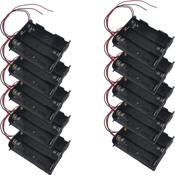 Imagem de Suporte Porta Pilhas para 3 Pilhas AA 1,5V em Paralelo 3 Slots Preto - Kit com 10 Peças