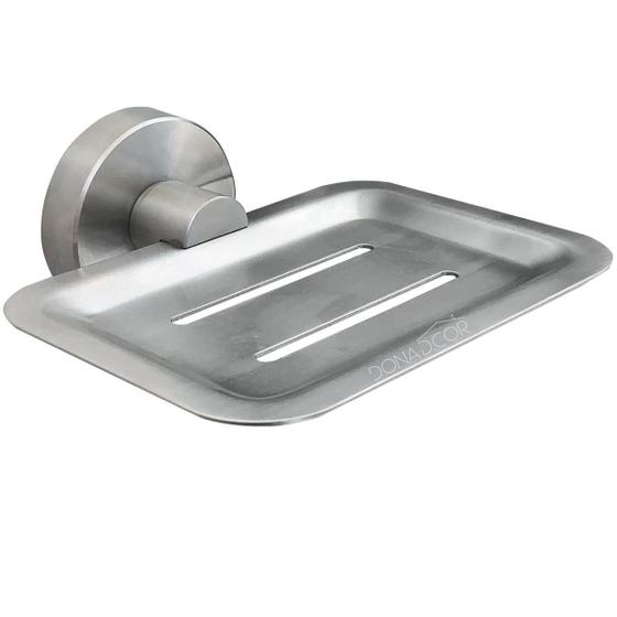 Imagem de Suporte Porta Sabonete Aço Inox 304 Saboneteira Banheiro Pia Cuba Suporte Parede Fixação Dupla Saboneteira Inox Escovado Lavabo Lavatorio Luxo