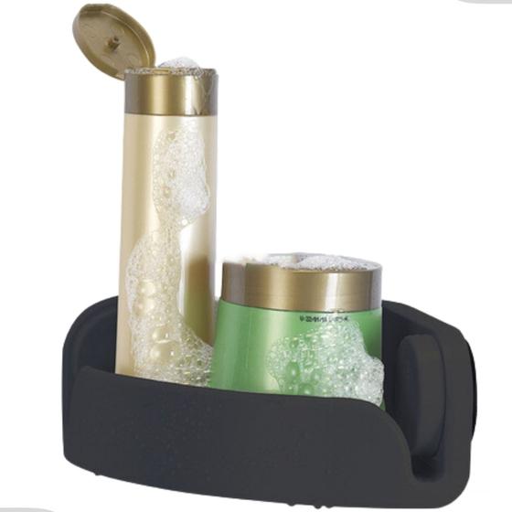 Imagem de Suporte Porta Shampoo Canto Banheiro Box Fixação Ventosa Sucção Sem Furo Preto Arthi