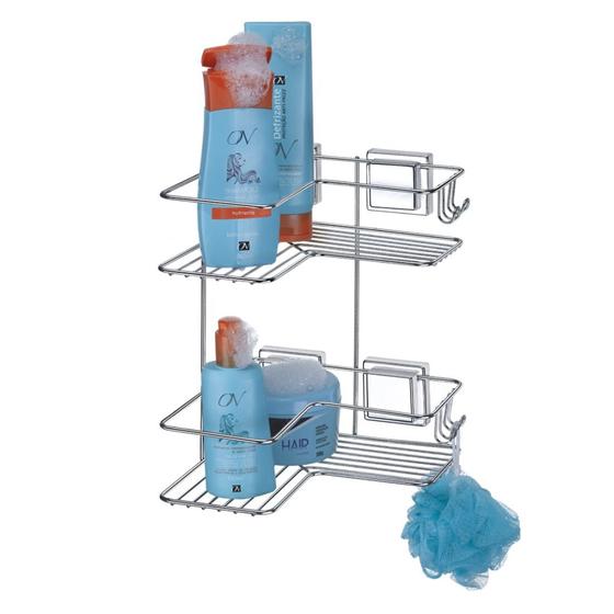 Suporte Porta Shampoo Sabonete Cantoneira dupla Ventosa Vácuo Menor preço em Suporte Porta Shampoo Sabonete Cantoneira dupla Ventosa Vácuo