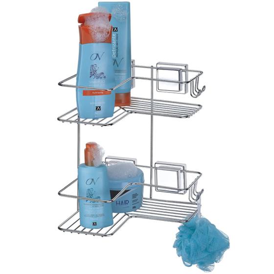 Suporte Porta Shampoo Sabonete Duplo Fixação Com Ventosa Menor preço em Suporte Porta Shampoo Sabonete Duplo Fixação Com Ventosa