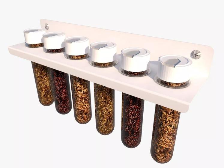 Imagem de Suporte Porta Temperos Condimentos com 6 Tubetes de Parede em Aço Branco