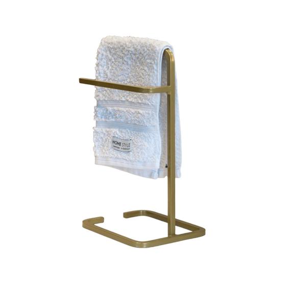 Imagem de Suporte Porta Toalha Dourado de Rosto Duplo para Bancada de Banheiro Lavabo