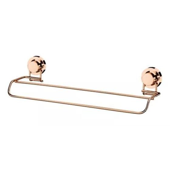 Imagem de Suporte Porta Toalha Rosto Duplo Banheiro 45cm Rose Gold Fixação Ventosa