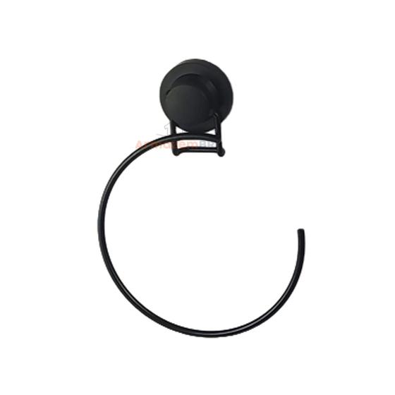 Imagem de Suporte Porta Toalha Toalheiro Argola Com Ventosa Banheiro Preto Fosco - 4057PT Future