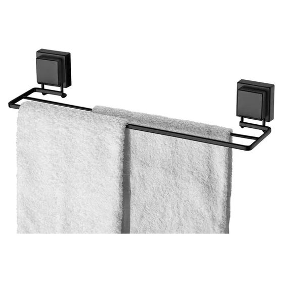 Imagem de Suporte Porta Toalha Toalheiro Duplo 45cm Ventosa Parede Banheiro Preto Fosco - 8054PT Future