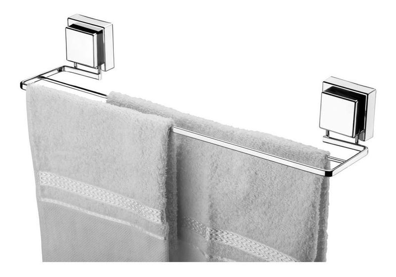 Imagem de Suporte Porta Toalha Toalheiro Duplo C/ Ventosa Cromado 45cm