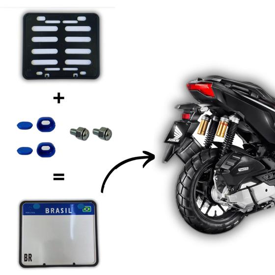 Imagem de Suporte Protetor Para Placa De Moto Com Protetor De Parafuso E Kit Parafuso Completo