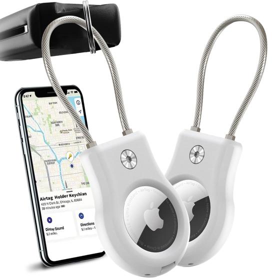 Imagem de Suporte Seguro AirTag Perfitek com Cabo de Arame - Pacote com 2 Unidades (Branco)