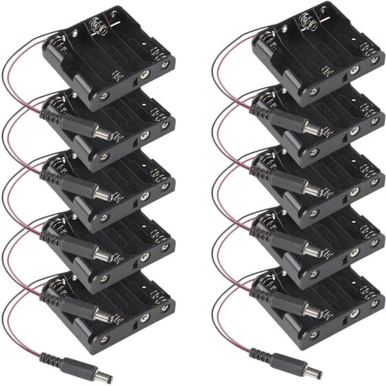 Imagem de Suporte Slot Porta 4 Pilhas AA Com Plug P4 Para Arduino kit com 10 Peças