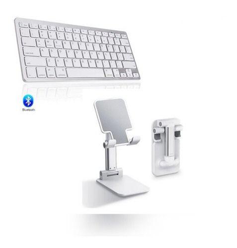 Imagem de Suporte + Teclado Bluetooth Para Tablet Galaxy Tab A7 Branco