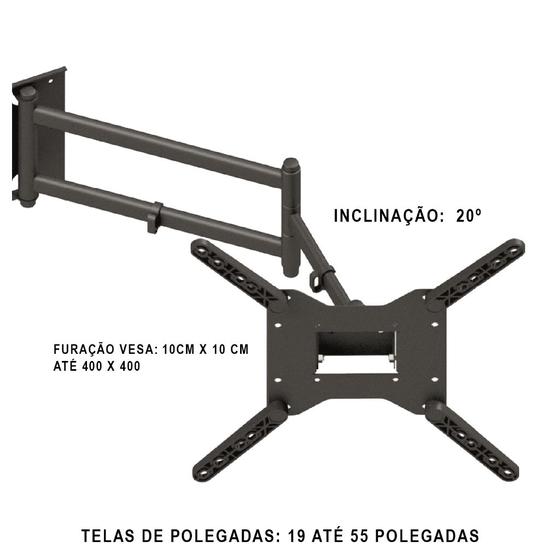 Imagem de Suporte tri artitulado para parede monitores de led ou ldc com inclinação monitores 19 a 55 polegadas