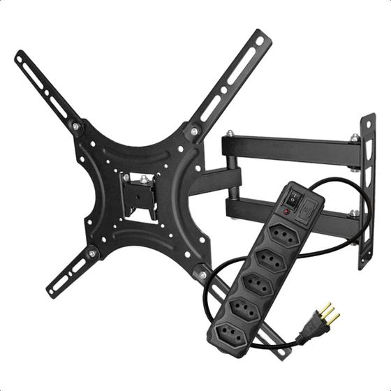 Imagem de Suporte Triarticulado TV Monitor 23 63 Polegadas Inclinavel Ajustavel Com Filtro De Linha 5 Tomadas