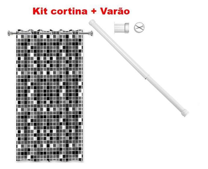Imagem de Suporte Varão Banheiro 90 x 140 + Cortina Box Pastilha Preta