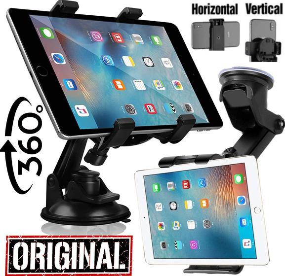 Imagem de Suporte Veicular Articulado Tablet iPad Smartphone Gps Universal Carro Tipo Ventosa Vidro Para Brisa Horizontal Vertical