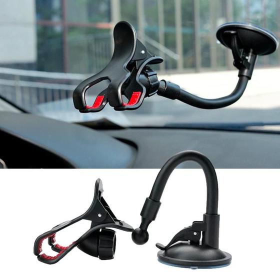 Imagem de Suporte Veicular Celular Carro Ventosa Gruda Trava Automática Automotivo Telefone Smartphone Vidro Articulado Ajustável