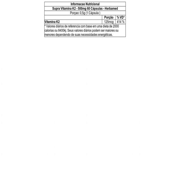 Imagem de Supra Vitamina K2 - 500mg 60 Cápsulas - Herbamed