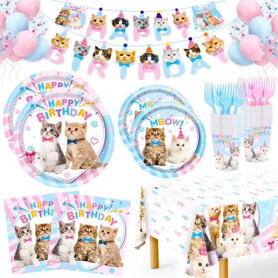 Imagem de Suprimentos de festa Miucat Cat Birthday serve 24 vezes com talheres