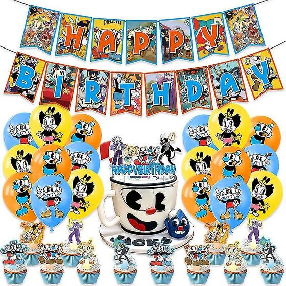 Imagem de Suprimentos de festa: tema de jogo Wokex Cuphead, aniversário, 32 unidades