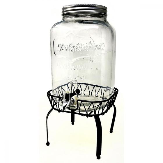 Imagem de Suqueira Jarra Dispenser Bebidas Agua Saborizada Sucos Buffet Restaurantes Vidro Resistente Suporte Suqueira Refresqueira 8 Litros