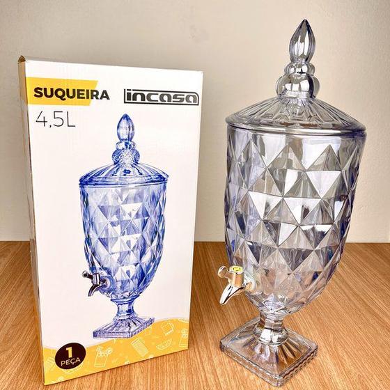 Imagem de Suqueira Vidro 4,5L Modelo Diamante Transparente Metalizada