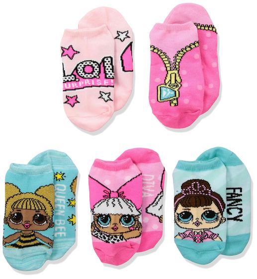 Imagem de Surpresa l.O.L. meninas Lol Surpresa! 5 Pack No Show Socks, Blue Aqua/Hot Pink, 11-Sep US