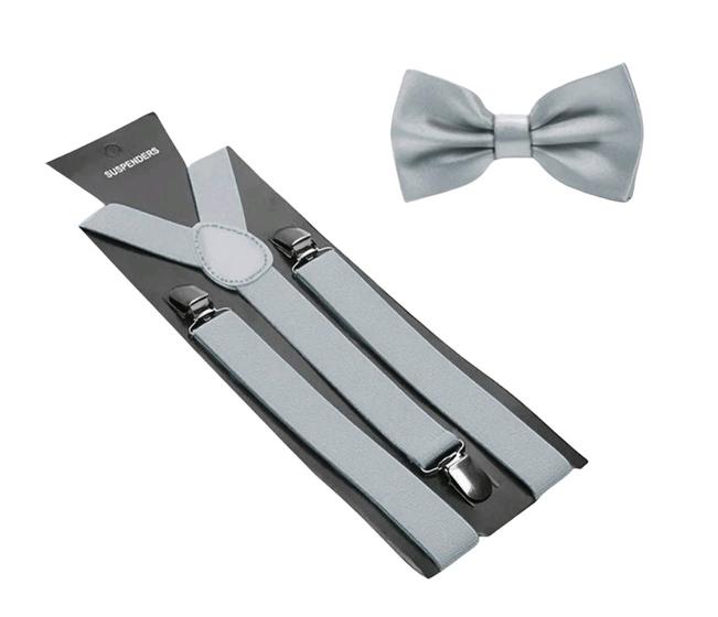 Imagem de Suspenders Suspensório Masculino Cinza com gravata borboleta