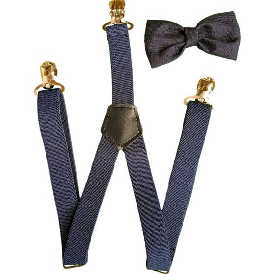 Imagem de Suspensório Masculino e Gravata Borboleta Juvenil Azul Marin
