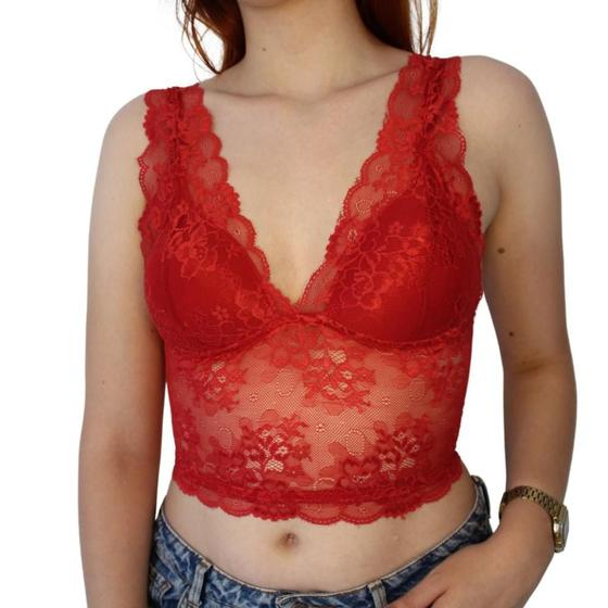 Imagem de Sutiã Amanda Lingerie Cropped Bojo Gota Rendado Vermelho