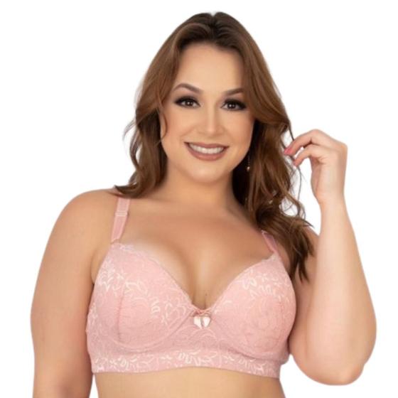 Imagem de Sutiã De Renda Plus Size Com Bojo Feminino Reforçado Íntimo Sustentação Alça Grossa Com Aro Conforto
