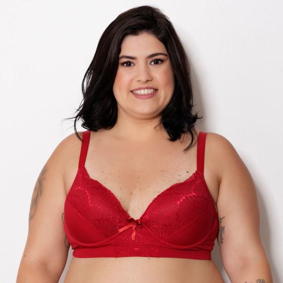 Imagem de Sutiã Plus Size com Bojo e Renda Confortável Reforçado Alça Larga