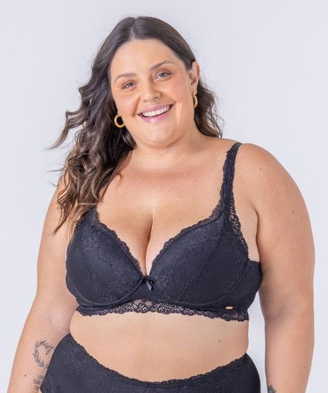 Imagem de Sutiã plus size com bojo em microfibra e renda, aro e detalhe de transparência nas alças