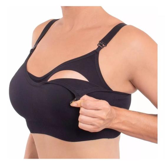 Imagem de Sutiã Top de Amamentação Trifil com Pouca Costura Sem Bojo Alca Ajustável Fecho Click Feminino Liso