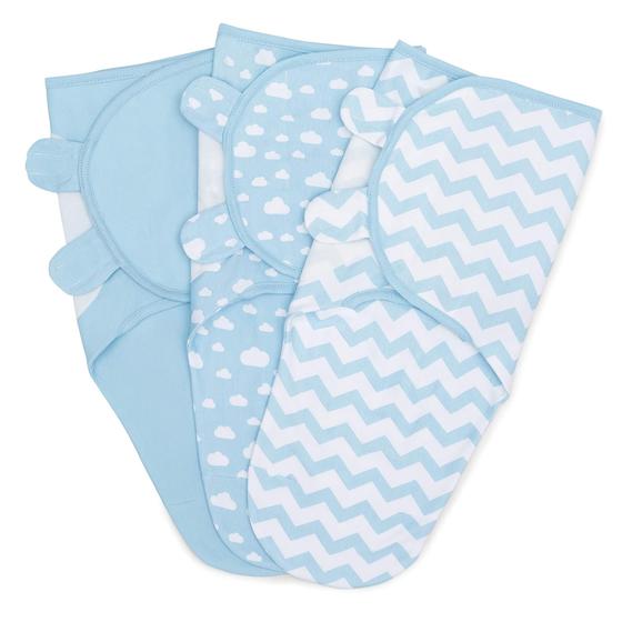 Imagem de Swaddle cobertor bebê menina menino fácil ajustável 3 pacote infantil saco de sono embrulhar recém-nascidos por filhotes confortáveis (grande (3-6 meses), azul)