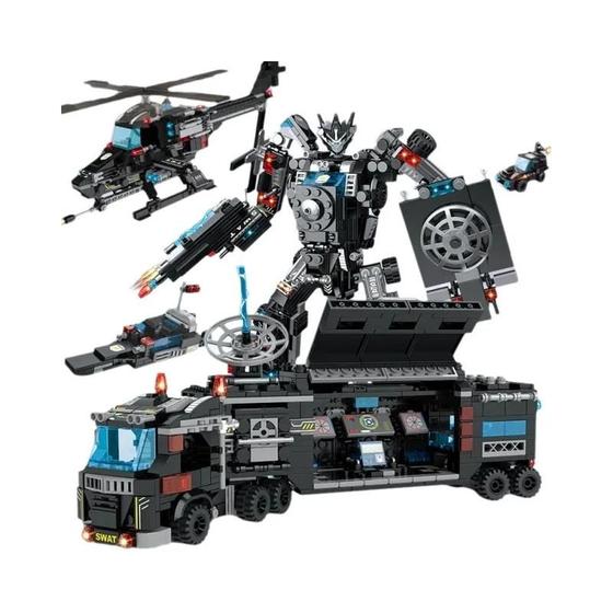 Imagem de   Swat Estação De Polícia Caminhão Modelo 815pcs Blocos De Construção Cidade Helicóptero Figuras De