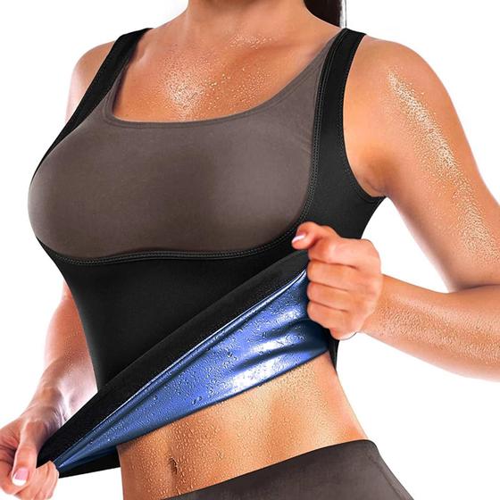 Imagem de Sweat Vest Sauna Sweat Suit para As Mulheres Camisa Sauna Shapewear Azul