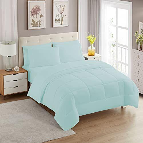 Imagem de Sweet Home Collection 7 Peças Edredom Set Bag Solid Color All Season Soft Down Alternative Blanket & Luxurious Microfiber Bed Sheets, Aqua, Twin