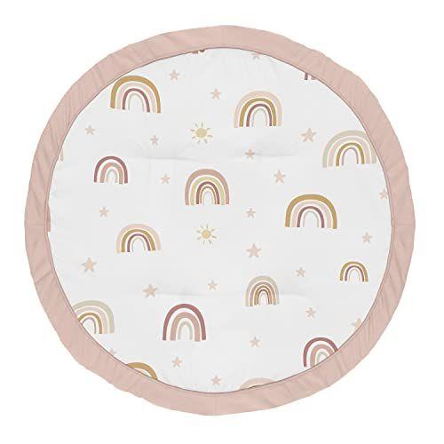 Imagem de Sweet Jojo Designs Boho Rainbow Girl Baby Playmat Tummy Time Infant Play Mat - Blush Rosa Empoeirado Rosa Ouro Malva Amarela Taupe Bege Bronzeado Boêmio Estrelas Sol Celestial Vintage Céu