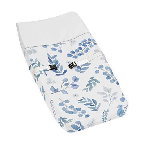 Imagem de Sweet Jojo Designs Floral Leaf Boy or Girl Baby Nursery Changing Pad Cover - Azul Cinza e Branco Boho Aquarela Flor Botânica Woodland Jardim Tropical