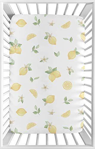 Imagem de Sweet Jojo Designs Lemon Floral Girl Fitted Mini Crib Sheet Baby Nursery For Portable Crib Pack and Play Yellow Green Beige White Watercolor Boho Bohemian Farmhouse Fruit Flower Blossom Botanical Leaf