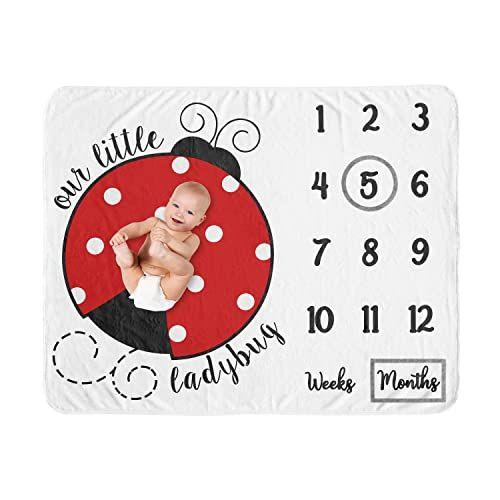 Imagem de Sweet Jojo Designs Little Ladybug Girl Milestone Cobertor Mensal Recém-nascido Primeiro Ano Crescimento Tapete Baby Shower Memória Keepsake Gift Picture - Rubronca Preto e Branco