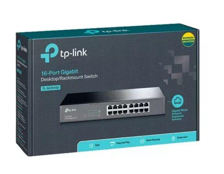 Imagem de Switch 16 Portas TP-Link Gigabit 10/100/1000 Mbps Rack/Desk - TL-SG1016D