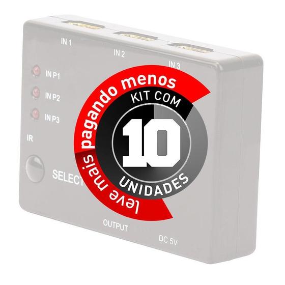 Imagem de Switch 3X1 Hdmi Full Hd 1080P 3D Com Controle - Kit Com 10