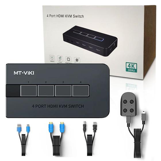 Imagem de Switch  4 portas KVM 4K Hdmi/Usb 3840X2160 C/ Cabo Mesa MT-KH4 MT-VIKI