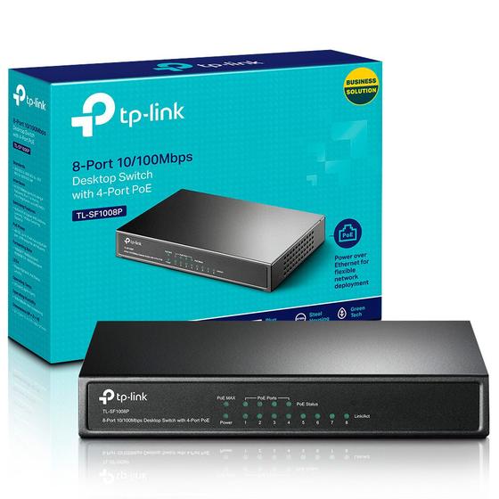 Switch 8 Portas 10/100 Mesa 4 Portas PoE Auto Gerenciável TL-SF1008P TP-Link Menor preço em Switch 8 Portas 10/100 Mesa 4 Portas PoE Auto Gerenciável TL-SF1008P TP-Link