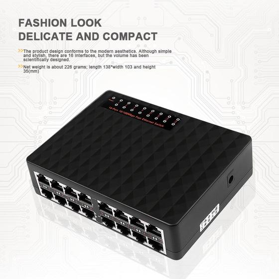 Imagem de Switch Ethernet de 16 Portas 10/100Mbps com Plug UE - Hub LAN RJ45
