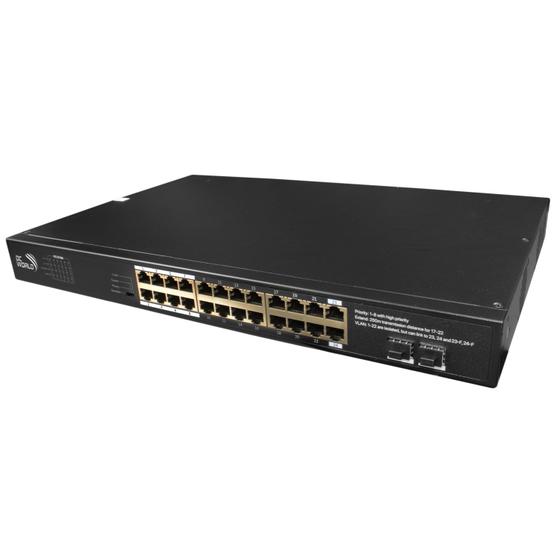 Imagem de Switch Gigabit de 24 Portas RJ45 10/100/1000Mbps + 2 Portas GE Uplink SFP com PoE Ativo 410W