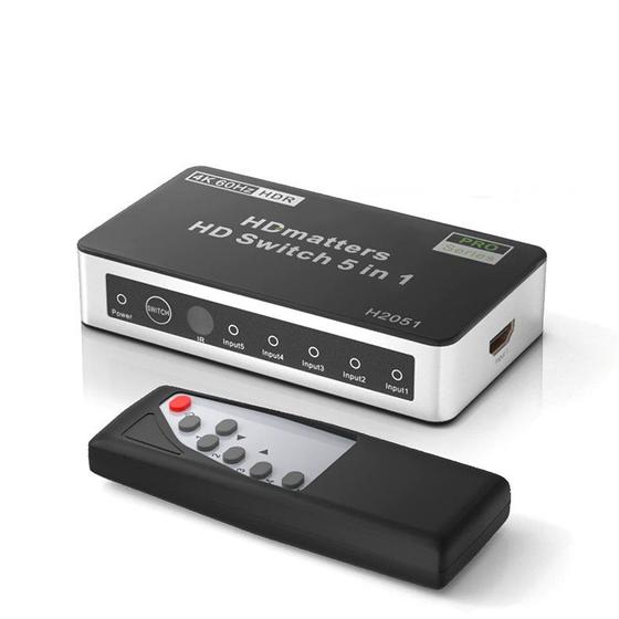 Imagem de Switch HDMI 2.0 5X1 4K 60Hz HDCP 2.2 Chaveador Switcher c/IR