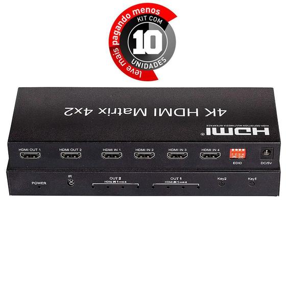 Imagem de Switch Hdmi 4X2 Controle - 2K, 4K, 3D E Full Hd - Kit Com 10